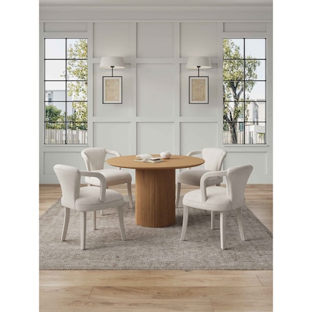 Manhattan Comfort 5-Piece Hathaway 47.24 Round Dining Set in Natural with 4 Palmer Dining Armchairs in Ivory 4-DT03DC088AR-NAIV